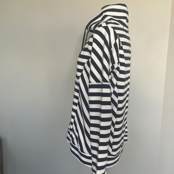 Tommy Hilfiger Sport Navy Striped Funnel Neck Fleece Nautical sweatshirt Hoodie - Picture 6 of 13